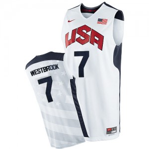 Maillot NBA Team USA #7 Russell Westbrook Blanc Nike Authentic 2012 Olympics - Homme