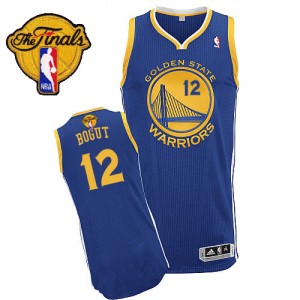 Maillot NBA Golden State Warriors #12 Andrew Bogut Bleu royal Adidas Authentic Road 2015 The Finals Patch - Homme
