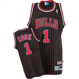 Maillot NBA Chicago Bulls #1 Derrick Rose Noir Rouge Adidas Authentic Throwback - Homme