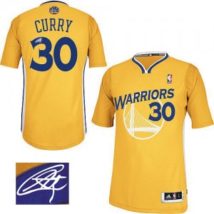 Maillot NBA Or Stephen Curry #30 Golden State Warriors Alternate Autographed Authentic Homme Adidas