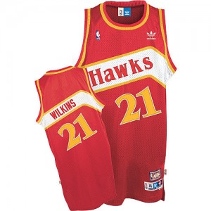 Maillot NBA Atlanta Hawks #21 Dominique Wilkins Rouge Adidas Authentic Throwback - Homme