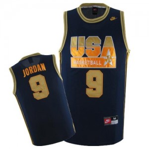 Team USA Nike Michael Jordan #9 Authentic Maillot d'équipe de NBA - No. d'or bleu marine pour Homme