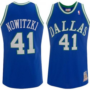Maillot NBA Dallas Mavericks #41 Dirk Nowitzki Bleu Mitchell and Ness Swingman Throwback - Homme