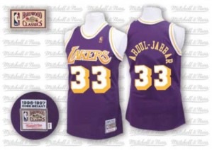 Los Angeles Lakers #33 Mitchell and Ness Throwback Violet Authentic Maillot d'équipe de NBA la vente - Kareem Abdul-Jabbar pour Homme