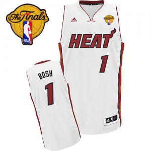 Maillot NBA Miami Heat #1 Chris Bosh Blanc Adidas Swingman Home Finals Patch - Homme