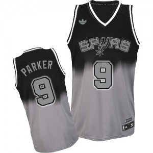 Maillot NBA San Antonio Spurs #9 Tony Parker Gris noir Adidas Swingman Fadeaway Fashion - Homme
