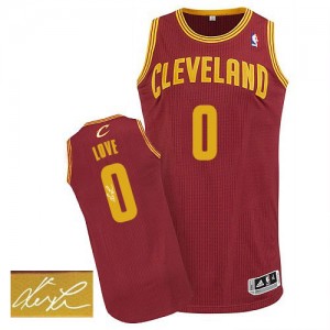 Maillot NBA Vin Rouge Kevin Love #0 Cleveland Cavaliers Road Autographed Authentic Homme Adidas