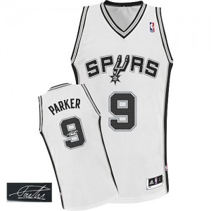 Maillot NBA Blanc Tony Parker #9 San Antonio Spurs Home Autographed Authentic Homme Adidas