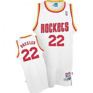 Maillot NBA Houston Rockets #22 Clyde Drexler Blanc Mitchell and Ness Swingman Throwback - Homme