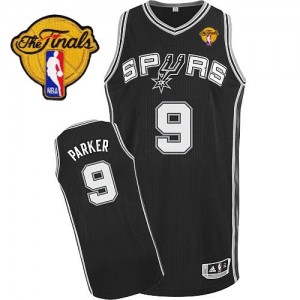 Maillot Adidas Noir Road Finals Patch Authentic San Antonio Spurs - Tony Parker #9 - Homme