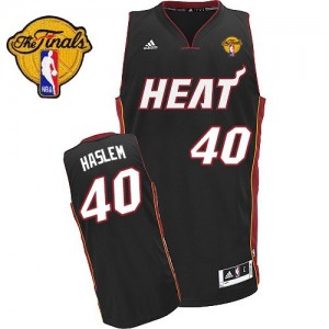 Maillot NBA Miami Heat #40 Udonis Haslem Noir Adidas Swingman Road Finals Patch - Homme