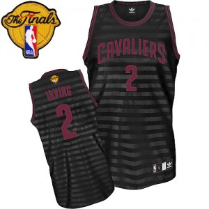 Maillot NBA Cleveland Cavaliers #2 Kyrie Irving Gris noir Adidas Authentic Groove 2015 The Finals Patch - Homme