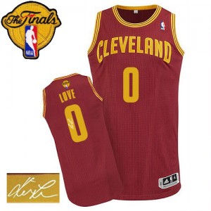 Maillot NBA Cleveland Cavaliers #0 Kevin Love Vin Rouge Adidas Authentic Road Autographed 2015 The Finals Patch - Homme