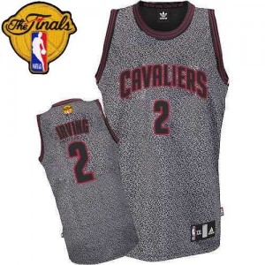 Maillot NBA Gris Kyrie Irving #2 Cleveland Cavaliers Static Fashion 2015 The Finals Patch Authentic Homme Adidas