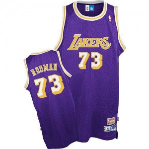 Los Angeles Lakers #73 Mitchell and Ness Throwback Violet Authentic Maillot d'équipe de NBA pas cher - Dennis Rodman pour Homme
