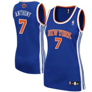 New York Knicks Carmelo Anthony #7 Road Authentic Maillot d'équipe de NBA - Bleu royal pour Femme