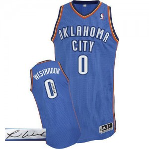 Maillot NBA Oklahoma City Thunder #0 Russell Westbrook Bleu royal Adidas Authentic Road Autographed - Homme