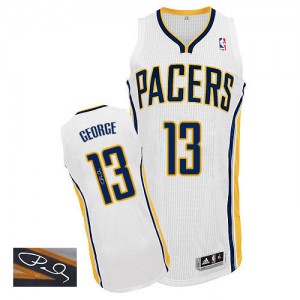 Indiana Pacers #13 Adidas Home Autographed Blanc Authentic Maillot d'équipe de NBA en soldes - Paul George pour Homme
