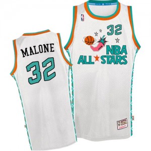 Maillot NBA Utah Jazz #32 Karl Malone Blanc Mitchell and Ness Authentic Throwback 1996 All Star - Homme