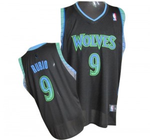 Maillot NBA Noir Ricky Rubio #9 Minnesota Timberwolves Vibe Authentic Homme Adidas