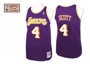 Los Angeles Lakers Mitchell and Ness Byron Scott #4 Throwback Authentic Maillot d'équipe de NBA - Violet pour Homme