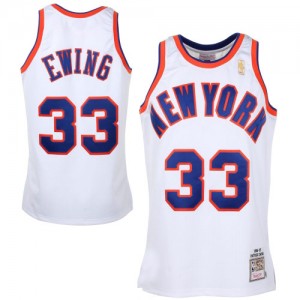 Maillot NBA New York Knicks #33 Patrick Ewing Blanc Mitchell and Ness Swingman Throwback - Homme