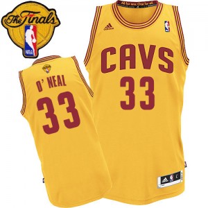Maillot NBA Cleveland Cavaliers #33 Shaquille O'Neal Or Adidas Authentic Alternate 2015 The Finals Patch - Homme