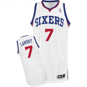 Philadelphia 76ers #7 Adidas Home Blanc Authentic Maillot d'équipe de NBA la vente - Carl Landry pour Homme