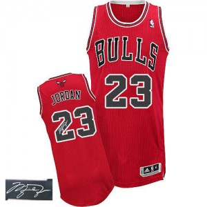 Chicago Bulls #23 Adidas Road Autographed Rouge Authentic Maillot d'équipe de NBA magasin d'usine - Michael Jordan pour Homme