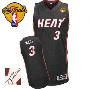 Miami Heat #3 Adidas Road Autographed Finals Patch Noir Authentic Maillot d'équipe de NBA achats en ligne - Dwyane Wade pour Homme