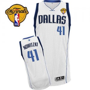 Maillot Authentic Dallas Mavericks NBA Home Finals Patch Blanc - #41 Dirk Nowitzki - Homme