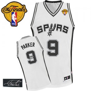 Maillot Authentic San Antonio Spurs NBA Home Autographed Finals Patch Blanc - #9 Tony Parker - Homme