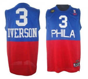 Philadelphia 76ers Allen Iverson #3 10TH Throwback Authentic Maillot d'équipe de NBA - Rouge Bleu pour Homme
