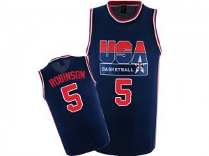 Team USA #5 Nike 2012 Olympic Retro Bleu marin Authentic Maillot d'équipe de NBA la meilleure qualité - David Robinson pour Homme