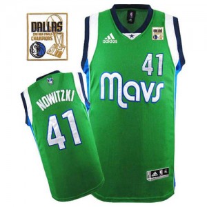 Dallas Mavericks Dirk Nowitzki #41 Champions Patch Swingman Maillot d'équipe de NBA - Vert pour Homme