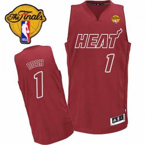 Maillot NBA Rouge Chris Bosh #1 Miami Heat Big Color Fashion Finals Patch Authentic Homme Adidas