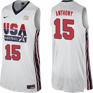Team USA Nike Carmelo Anthony #15 2012 Olympic Retro Authentic Maillot d'équipe de NBA - Blanc pour Homme