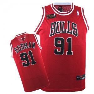 Maillot NBA Rouge Dennis Rodman #91 Chicago Bulls Champions Patch Authentic Homme Nike