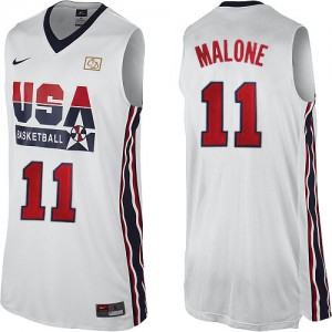 Team USA Nike Karl Malone #11 2012 Olympic Retro Authentic Maillot d'équipe de NBA - Blanc pour Homme