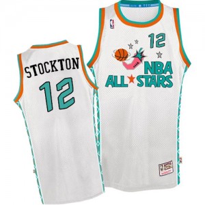 Maillot NBA Utah Jazz #12 John Stockton Blanc Mitchell and Ness Authentic Throwback 1996 All Star - Homme