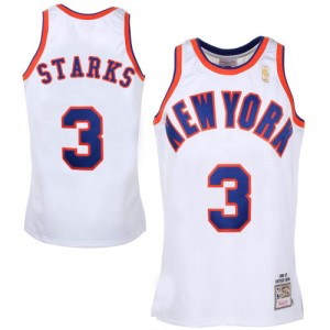 New York Knicks Mitchell and Ness John Starks #3 Throwback Swingman Maillot d'équipe de NBA - Blanc pour Homme