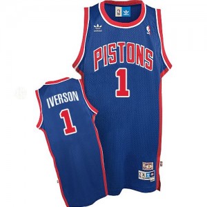 Detroit Pistons #1 Adidas Throwback Bleu Authentic Maillot d'équipe de NBA préférentiel - Allen Iverson pour Homme
