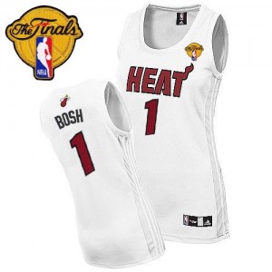 Maillot NBA Blanc Chris Bosh #1 Miami Heat Home Finals Patch Authentic Femme Adidas