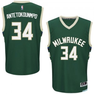 Maillot NBA Vert Giannis Antetokounmpo #34 Milwaukee Bucks Road Authentic Homme Adidas