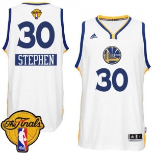 Maillot NBA Golden State Warriors #30 Stephen Curry Blanc Adidas Authentic 2014-15 Christmas Day 2015 The Finals Patch - Homme