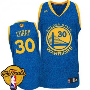 Maillot NBA Authentic Stephen Curry #30 Golden State Warriors Crazy Light 2015 The Finals Patch Bleu - Homme