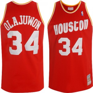 Maillot NBA Rouge Hakeem Olajuwon #34 Houston Rockets Throwback Swingman Homme Mitchell and Ness