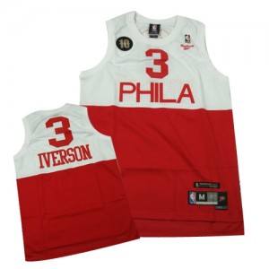 Maillot Authentic Philadelphia 76ers NBA 10TH Throwback Blanc Rouge - #3 Allen Iverson - Homme