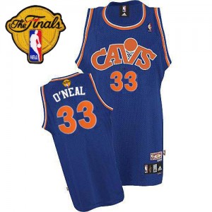 Maillot Authentic Cleveland Cavaliers NBA CAVS Throwback 2015 The Finals Patch Bleu - #33 Shaquille O'Neal - Homme