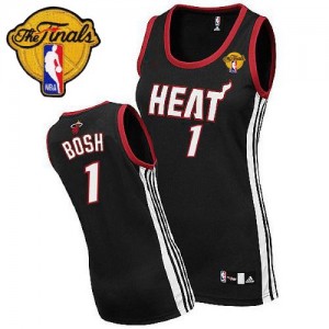 Maillot NBA Noir Chris Bosh #1 Miami Heat Road Finals Patch Authentic Femme Adidas
